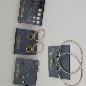 Varied 14 pairs of Massini Earrings - Pearl, Gold tone, Sterling Silver, and Col